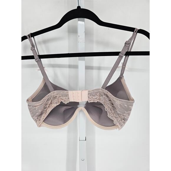 H&M Womens Sz 36C Padded Push Up Bra Gray w/ Pink Lace Trim - Picture 3 of 5